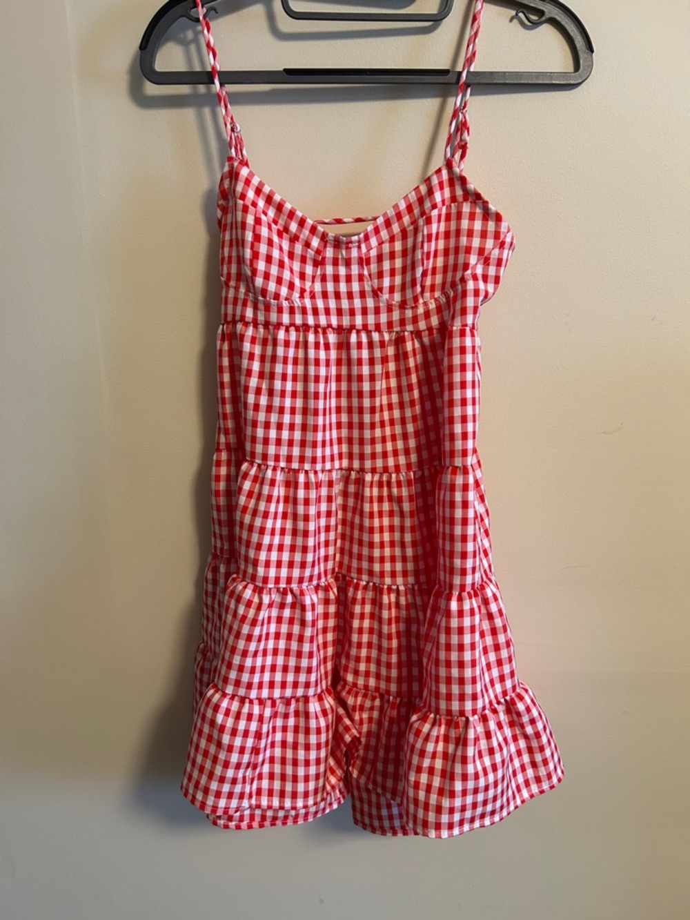 Red Gingham Tiered Mini Dress - Women